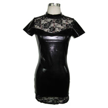 Sexy Club Dress Faux Patent Leather Dress Lace Bodycon Elastic Dress Night Club Wear Lady vestidos femininos IMY66
