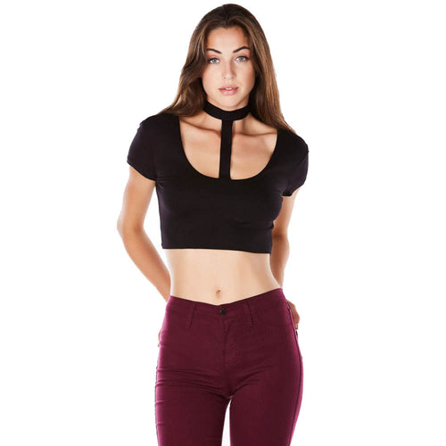 Sexy Crop Tops Women High Neck Halter Girls 90's Cropped T-Shirts Sexy Short Sleeve Fitness Women Short Crop Tops IMY66