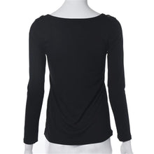 Sexy Deep V Neck T-Shirt Women Long Sleeve Pocket Button Tee Shirt Top tee shirt femme camisetas feminina vetement femme IMY66