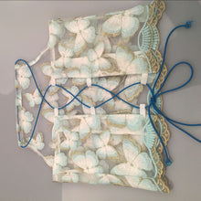 Sexy Halter Transparent Bustier Crop Tops Women Lace up Backless Tank Tops Elegant Gauze Sequin 3d Butterfly Club Camis IMY66