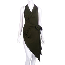 Sexy Halter V neck Backless Dress High Waist Pleated Belt Bow Split Party Club Bandage Dresses Vestido Femininos IMY66