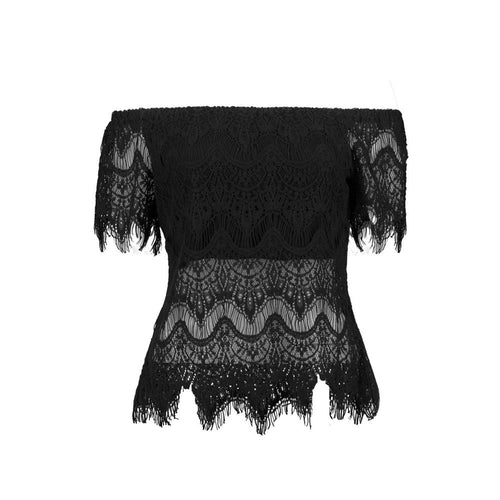 Sexy Lace Blouses Women Tops Short Sleeve Splice Hollow Off Shoulder Party Blouses Shirt blusas feminina IMY66
