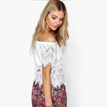 Sexy Lace Blouses Women Tops Short Sleeve Splice Hollow Off Shoulder Party Blouses Shirt blusas feminina IMY66