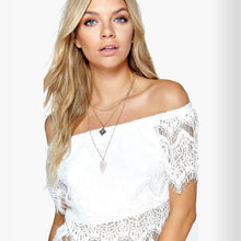 Sexy Lace Blouses Women Tops Short Sleeve Splice Hollow Off Shoulder Party Blouses Shirt blusas feminina IMY66