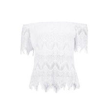 Sexy Lace Blouses Women Tops Short Sleeve Splice Hollow Off Shoulder Party Blouses Shirt blusas feminina IMY66