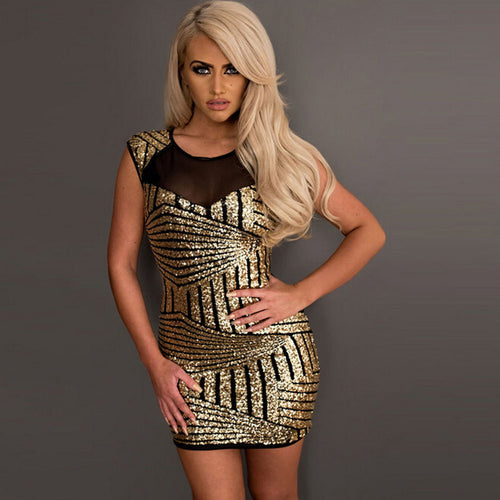 Sexy Night Club Dress Women Sequins Tight Sleeveless Slim Bandage Bodycon Package Buttocks Clubwear Dress Vestidos IMY66