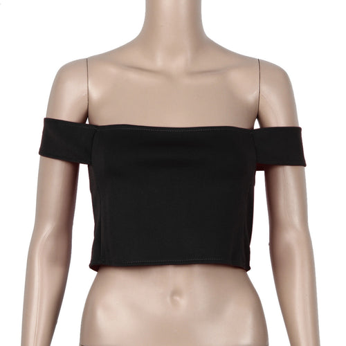 Sexy Off Shoulder Crop Tops Womens Lady Casual Short Sleeve Shirt Crop Tank Beach Top Blouse blusas feminina IMY66