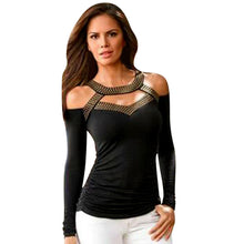 Sexy Off The Shoulder T-Shirts For Women Rivet Strap Long Sleeve tee shirt femme Tops T-Shirt camisetas y tops IMY66