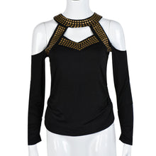 Sexy Off The Shoulder T-Shirts For Women Rivet Strap Long Sleeve tee shirt femme Tops T-Shirt camisetas y tops IMY66