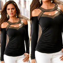 Sexy Off The Shoulder T-Shirts For Women Rivet Strap Long Sleeve tee shirt femme Tops T-Shirt camisetas y tops IMY66