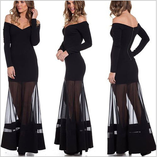 Sexy Party Dresses For Women Off Shoulder Long Sleeve Cocktail Gauze Dress Dress Formal Dress vestidos femininos IMY66