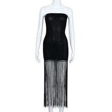 Sexy Strapless Dress Women Bandage Bodycon Tassel Evening Party Beach Short Mini Dress Black vestidos femininos IMY66