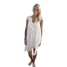 Sexy White Dress Women Ladies Lace Hollow Beach Boho Sleeveless Party Mini Dress vestidos feminino IMY66