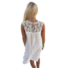 Sexy White Dress Women Ladies Lace Hollow Beach Boho Sleeveless Party Mini Dress vestidos feminino IMY66