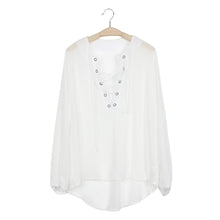 Sexy Women Chiffon BlouseS Loose Lace Up Bandage Long Sleeve Tops Shirt Blouse Cover Up Blusas feminina IMY66
