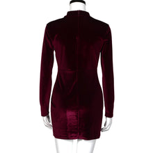 Sexy Women Choker Dress Deep V Neck Long Sleeve Lace Velvet Bodycon Sheath Party Mini Dress vestidos de festa IMY66