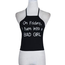 Sexy Women Crop Tops Letter Printed Backless Sleeveless Tank Tops Vest Halter Camis T-Shirts Camiseta Feminina IMY66