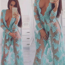 Sexy Women Dress See Through Lace Mesh Long Sleeve Casual Evening Party Long Maxi Dress vestidos femininos IMY66
