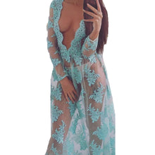 Sexy Women Dress See Through Lace Mesh Long Sleeve Casual Evening Party Long Maxi Dress vestidos femininos IMY66
