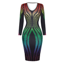 Sexy Women Dress Ladies Print Long Sleeve Bodycon Bandage Sheath Evening Party Pencil Long Maxi Dress vestidos femininos IMY66