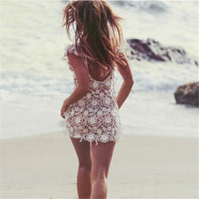 Sexy Women Dress Backless Lace Floral Crochet Hollow Bikini Cover Beach Mini Dress vestidos femininos IMY66