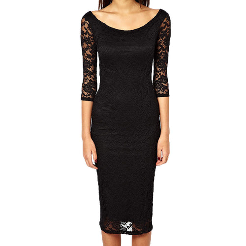 Sexy Women Lace Dress Lady Long Dress Three Quarter Sleeve Evening Party Slim Lace Maxi Dress vestidos femininos IMY66