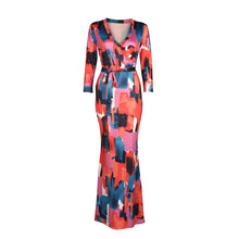 Sexy Women Long Dress Floral Print Package Dress Casual V-neck Long Sleeve Bodycon Maxi Dresses Vestido Feminino IMY66