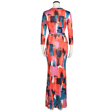 Sexy Women Long Dress Floral Print Package Dress Casual V-neck Long Sleeve Bodycon Maxi Dresses Vestido Feminino IMY66