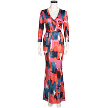 Sexy Women Long Dress Floral Print Package Dress Casual V-neck Long Sleeve Bodycon Maxi Dresses Vestido Feminino IMY66