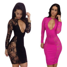 Sexy Women Long Sleeve Lace Slim Sheath Clubwear Evening Party Bodycon Mini Dress Vestidos De Fiesta IMY66