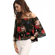 Sexy Women Off Shoulder Blouse Floral Print Chiffon Blouses Shirts Tops Crop Tops Blusas Femininas IMY66