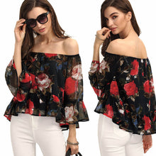 Sexy Women Off Shoulder Blouse Floral Print Chiffon Blouses Shirts Tops Crop Tops Blusas Femininas IMY66