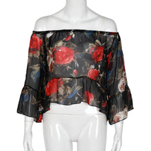 Sexy Women Off Shoulder Blouse Floral Print Chiffon Blouses Shirts Tops Crop Tops Blusas Femininas IMY66