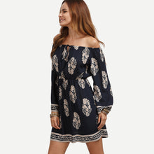 Sexy Women Off Shoulder Dress Slash neck Leaf Print Long Sleeve Party Mini Club Dress vestidos femininos IMY66