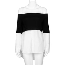 Sexy Women Off The Shoulder Blouse Casual Patchwork Color Loose Long Sleeve Shirts Tops Blouse Blusas Feminino IMY66
