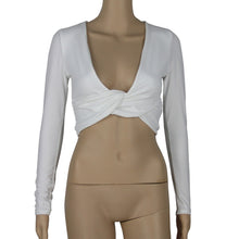 Sexy Women Short T-Shirts Deep V-Neck Cross Slim Crop Tops Long Sleeve Tee Shirt femme Camisetas Feminina IMY66