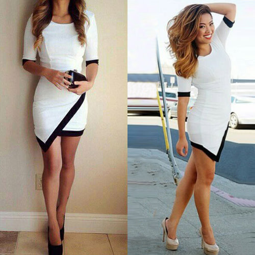 Sexy Women Bandage Bodycon Evening Party Stitching Package Hip Irregular Mini Dress Slim One Piece Dress vestidos IMY66