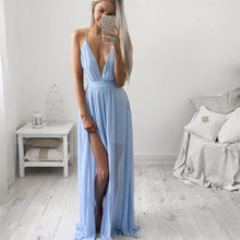Sexy Women Chiffon Dress Strap Deep V Neck Sleeveless Boho Long Maxi Evening Party Beach Dress vestidos femininos IMY66