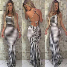 Sexy Women Stripe Dress Boho Sleeveless Backless Long Maxi Evening Party Bandage Dress Vestidos femininos IMY66