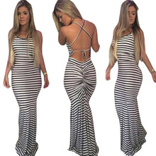 Sexy Women Stripe Dress Boho Sleeveless Backless Long Maxi Evening Party Bandage Dress Vestidos femininos IMY66