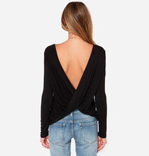 Sexy Women T-Shirts Long Sleeved Pleated Cross Wrap Draped Backless Tee Shirt Tops camisetas y tops Blusas Femininas IMY66