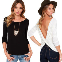 Sexy Women T-Shirts Long Sleeved Pleated Cross Wrap Draped Backless Tee Shirt Tops camisetas y tops Blusas Femininas IMY66