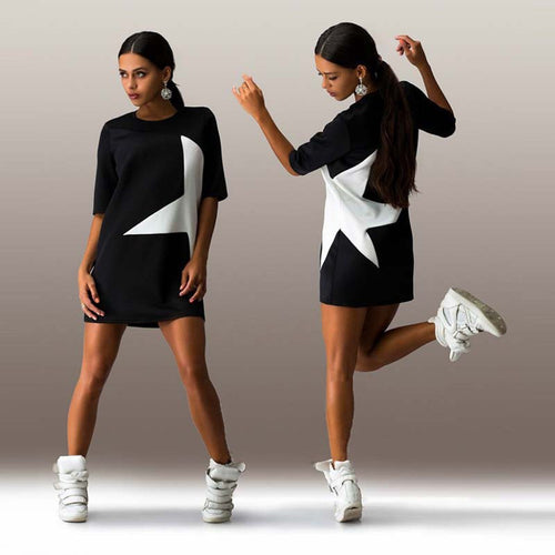 Star Print Dress Women Clothing Mini Women's Loose Dresses Sexy Vintage Casual Plus Size Vestidos de festa IMY66