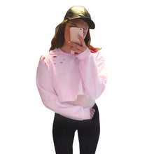 Street Women Hole Sweatershirt Hoodies Casual Long Sleeve Loose Short Pullover T-Shirt Crop Tops camiseta mujer IMY66