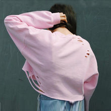 Street Women Hole Sweatershirt Hoodies Casual Long Sleeve Loose Short Pullover T-Shirt Crop Tops camiseta mujer IMY66