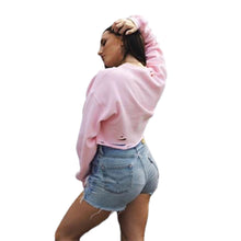 Street Women Hole Sweatershirt Hoodies Casual Long Sleeve Loose Short Pullover T-Shirt Crop Tops camiseta mujer IMY66