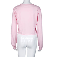 Street Women Hole Sweatershirt Hoodies Casual Long Sleeve Loose Short Pullover T-Shirt Crop Tops camiseta mujer IMY66