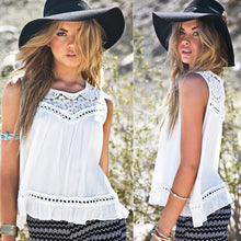 Boho Women Chiffon Blouse Lace Crochet Vest Tank Tops Casual Sleeveless O-neck Tops Shirt Blouses blusas IMY66
