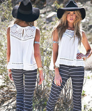 Boho Women Chiffon Blouse Lace Crochet Vest Tank Tops Casual Sleeveless O-neck Tops Shirt Blouses blusas IMY66