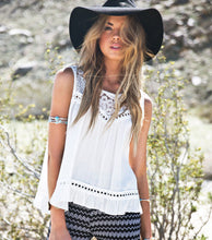 Boho Women Chiffon Blouse Lace Crochet Vest Tank Tops Casual Sleeveless O-neck Tops Shirt Blouses blusas IMY66